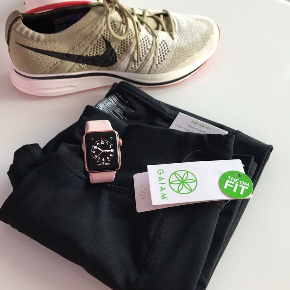 Gaiam black yoga pants, size XS. The Om fit.